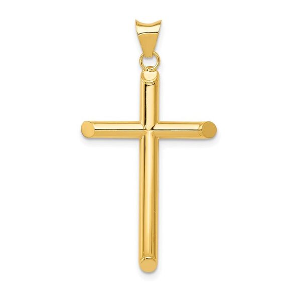 14k Yellow Gold Large 3mm Hollow Tube Cross Pendant 20 x 37mm